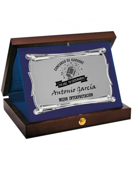 PLACA 17-258 PLATA C/ESTUCHE MADERA SUBLIMACION