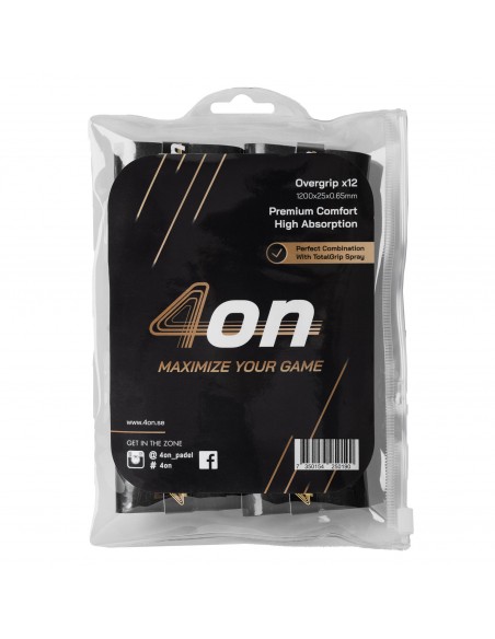 Blister overgrip negro 4on premium comfort - 12 piezas