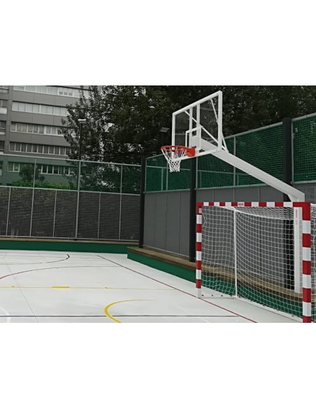 Juego canastas baloncesto monotubo new tubo 140x140 mm fijas con base para anclaje vuelo 2,25 mts