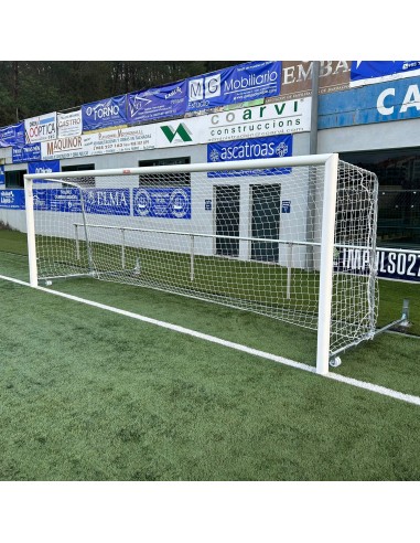 Juego porterías aluminio fútbol 7 120x100 mm abatibles con arquillos cincados