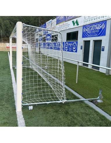 Juego porterías aluminio fútbol 7 90 mm abatibles con arquillos cincados