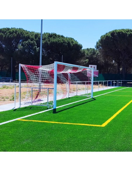 Juego porterías aluminio fútbol 11 120x100 abatibles con arquillos galvanizados en caliente