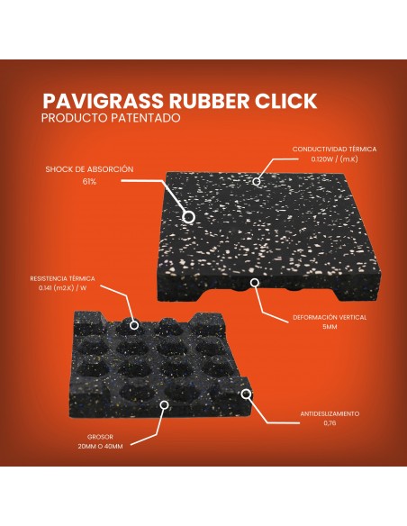 (m²) loseta pavigrass rubber click 20mm con pintas rojas tp 500x500x20mm