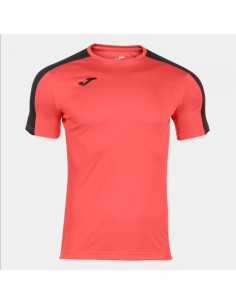 Academy Manga Corta Camiseta Coral Flúor-Negro
