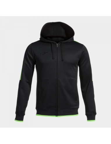 Olimpiada Cremallera-Up Sudadera con Capucha Negro Verde Flúor