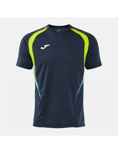 Championship 20 Manga Corta Camiseta Marino Oscuro Amarillo Flúor