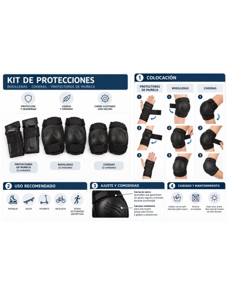 Juego De Rodilleras Coderas Infantil y Junior - Protectores Negro