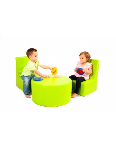 Set rincón 2 sillas + mesa cilíndrica cuero sintético