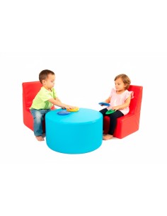 Set rincón 2 sillas + mesa cilíndrica cuero sintético
