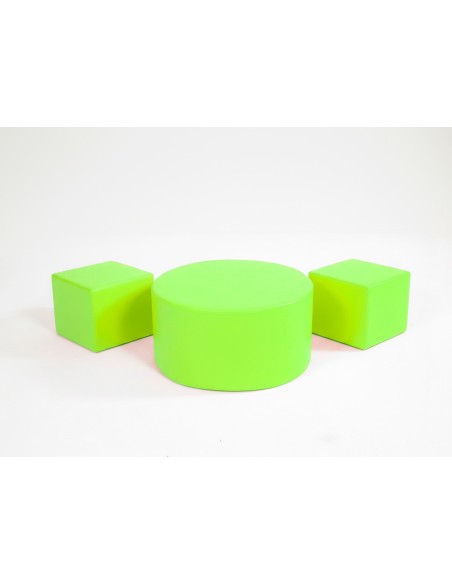 Set de 2 Puff + Mesa de Cuero Sintético