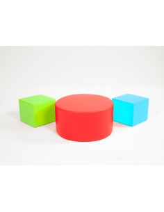 Set de 2 Puff + Mesa de Cuero Sintético